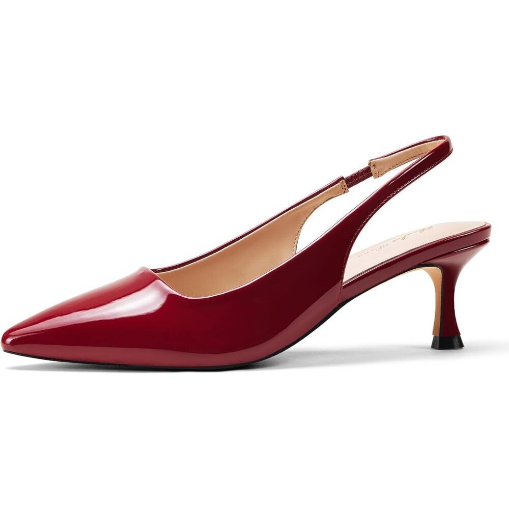 🆕Women Red Trendy Closed Toe Sling Back Kitten Heels Low Dressy Pumps